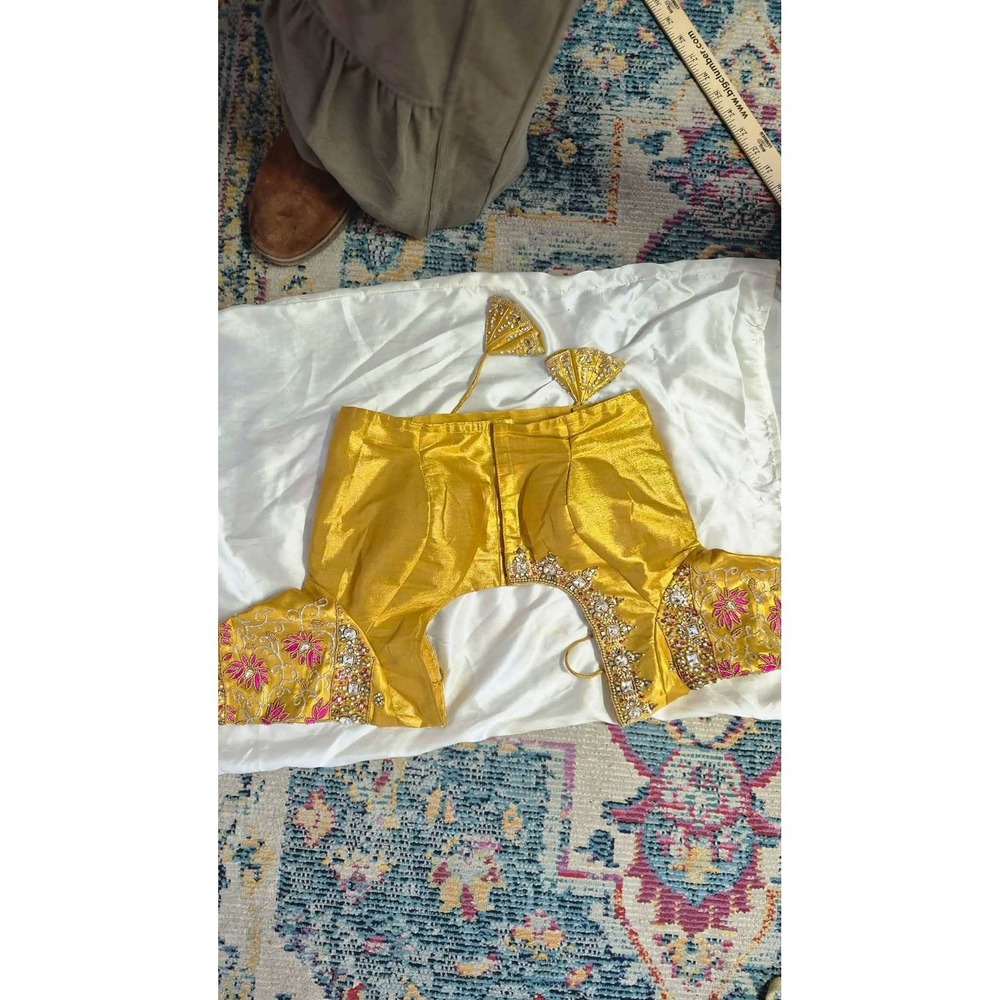 Vintage Silk Embroidered Saree BGold Lehenga Choli Top‎ Hand Beaded Bridal - Picture 14 of 16